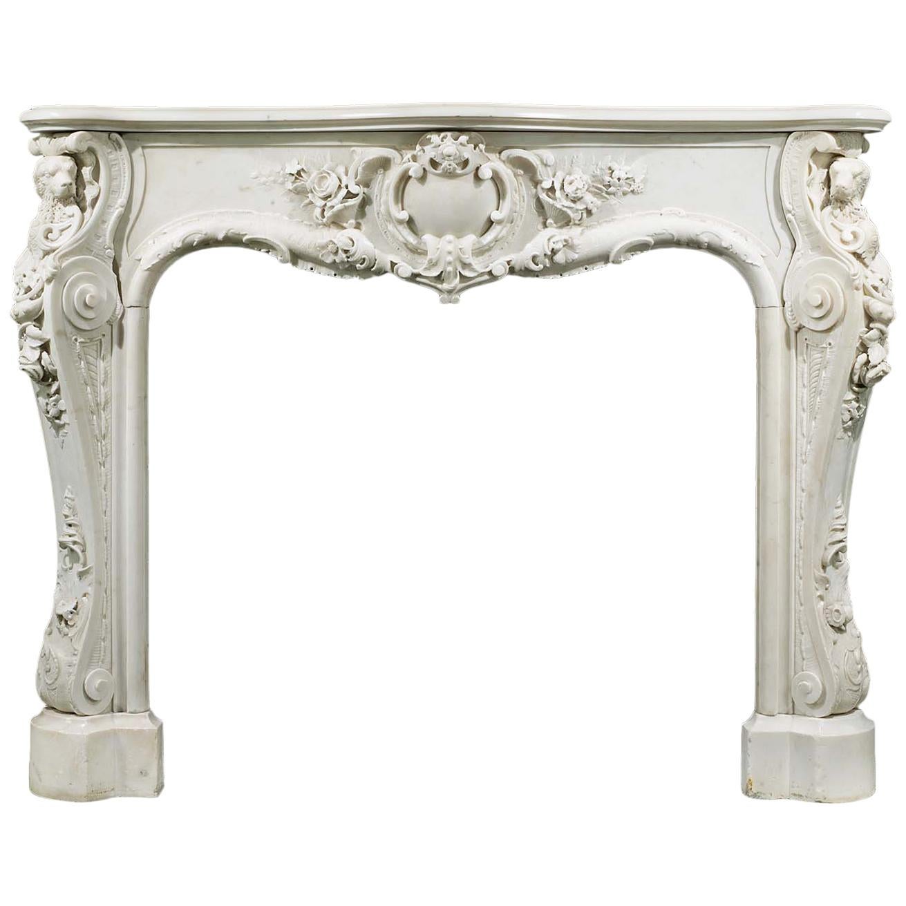English Rococo Statuary Marble Antique Chimneypiece For Sale