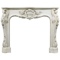 English Rococo Statuary Marble Antique Chimneypiece