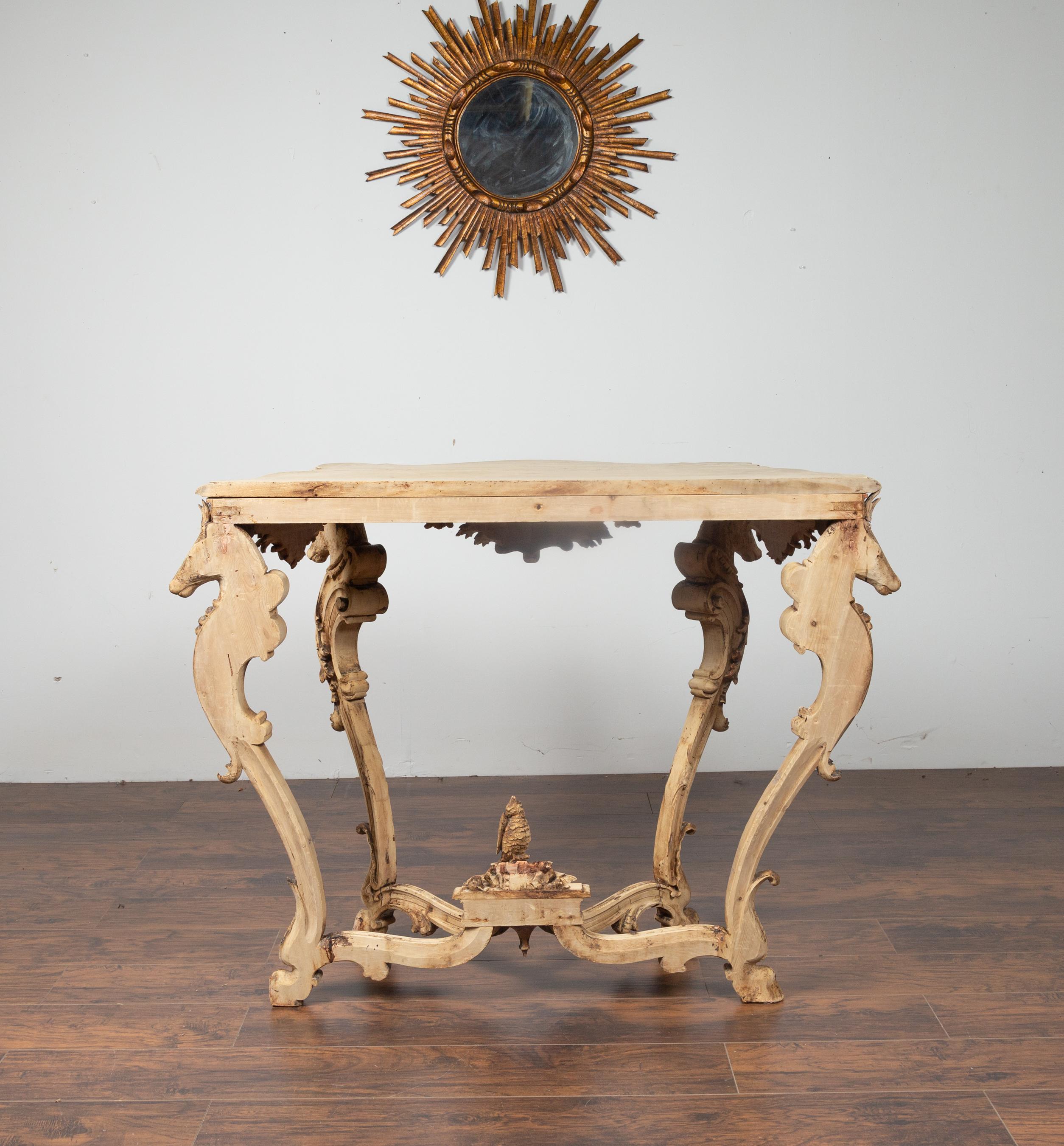 English Rococo Style 1880s Carved and Bleached Oak Console Table with Deer Heads For Sale 4