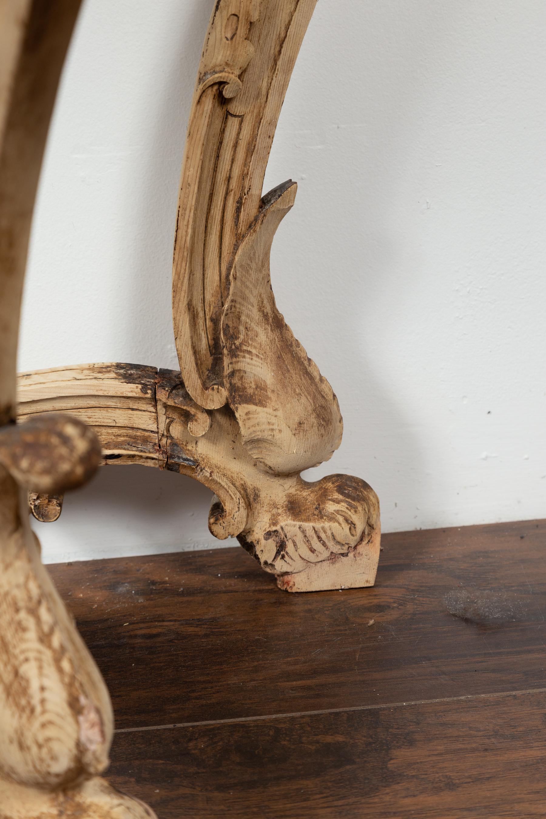 English Rococo Style 1880s Carved and Bleached Oak Console Table with Deer Heads For Sale 10