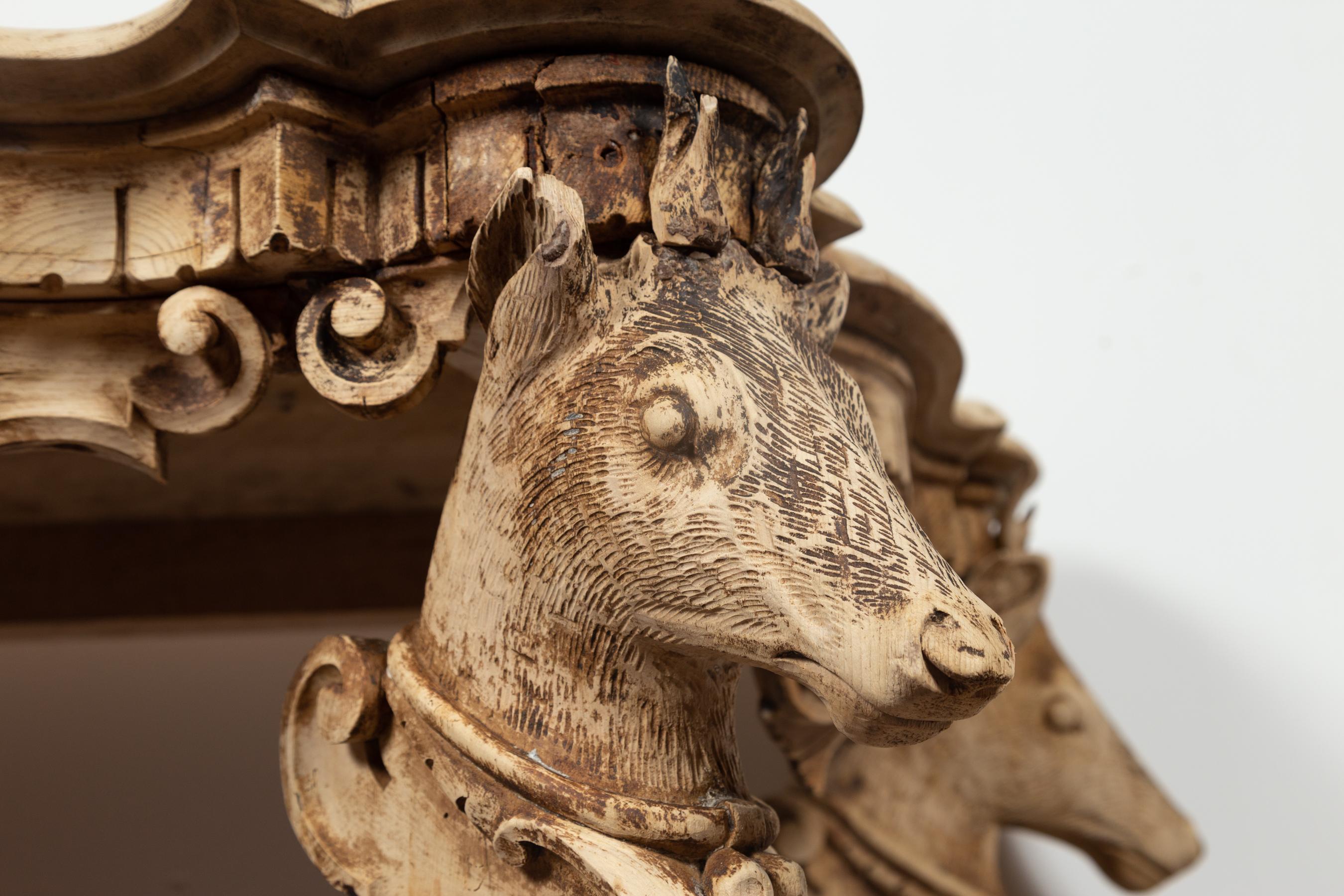 English Rococo Style 1880s Carved and Bleached Oak Console Table with Deer Heads For Sale 12