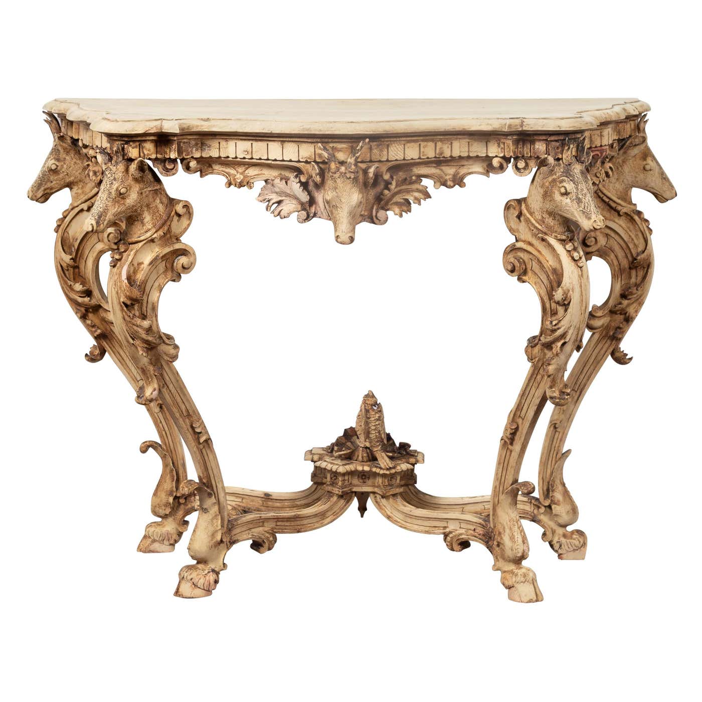 Table Legs Rococo English Rococo Style 1880s Carved and Bleached Oak Console Table with ...