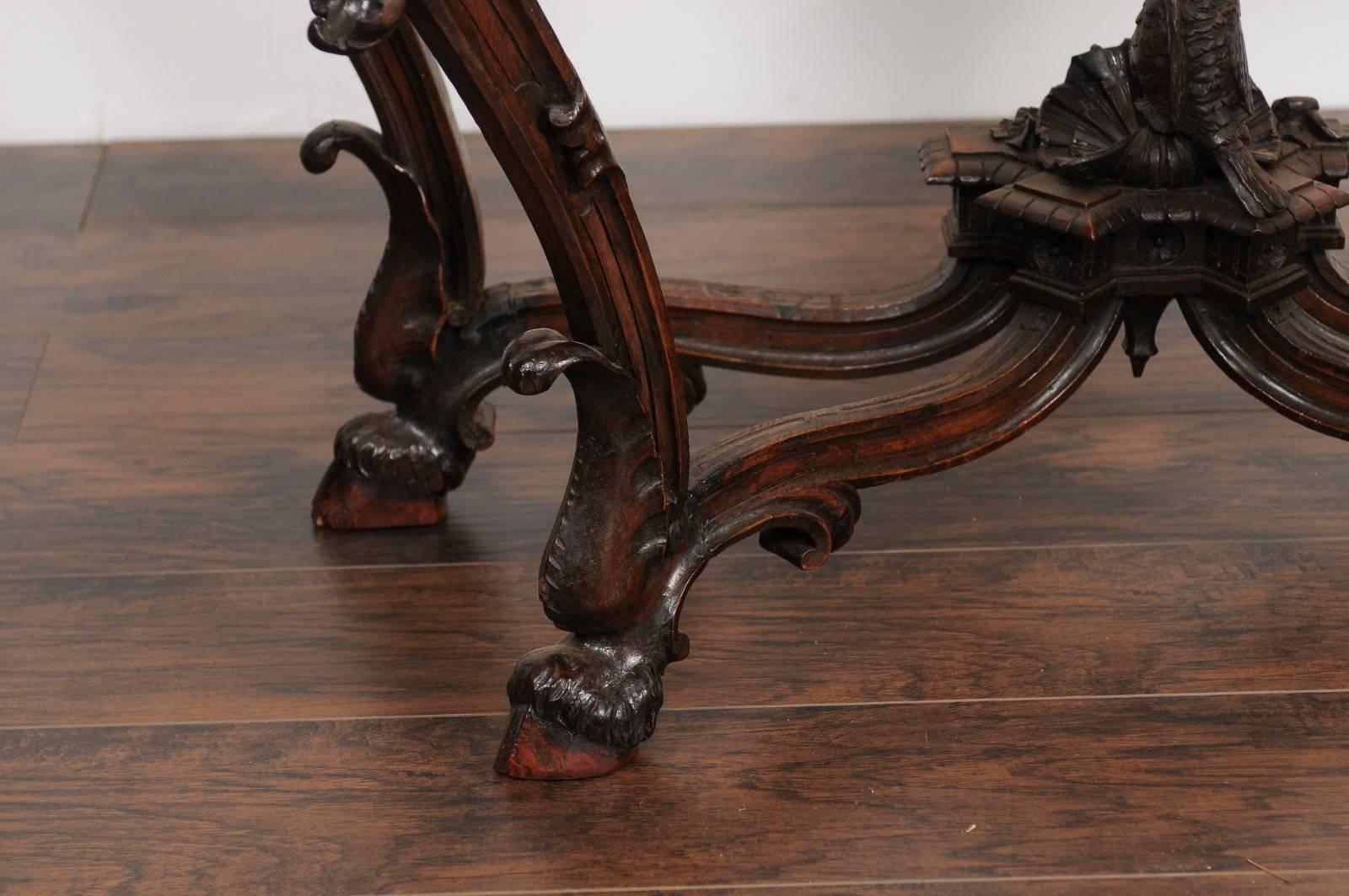 English Rococo Style 1880s Carved Console Table with Deer Heads and Hoofed Feet 3