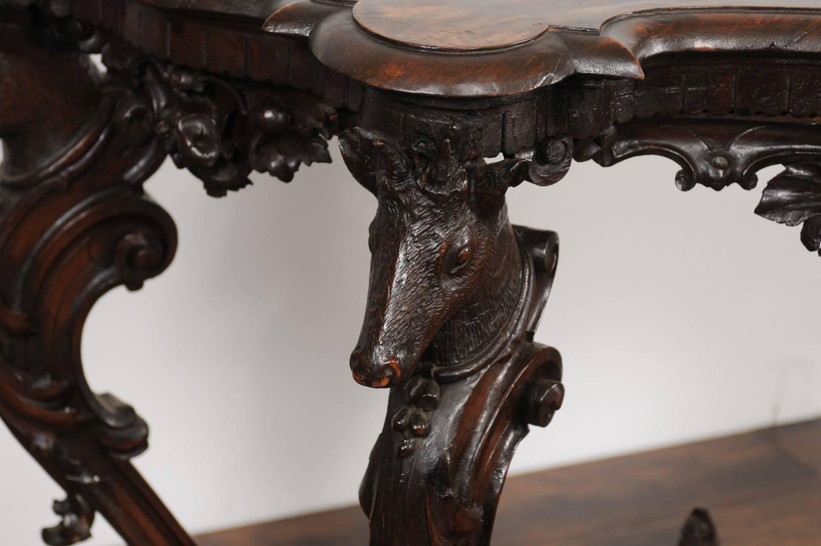 English Rococo Style 1880s Carved Console Table with Deer Heads and Hoofed Feet 4
