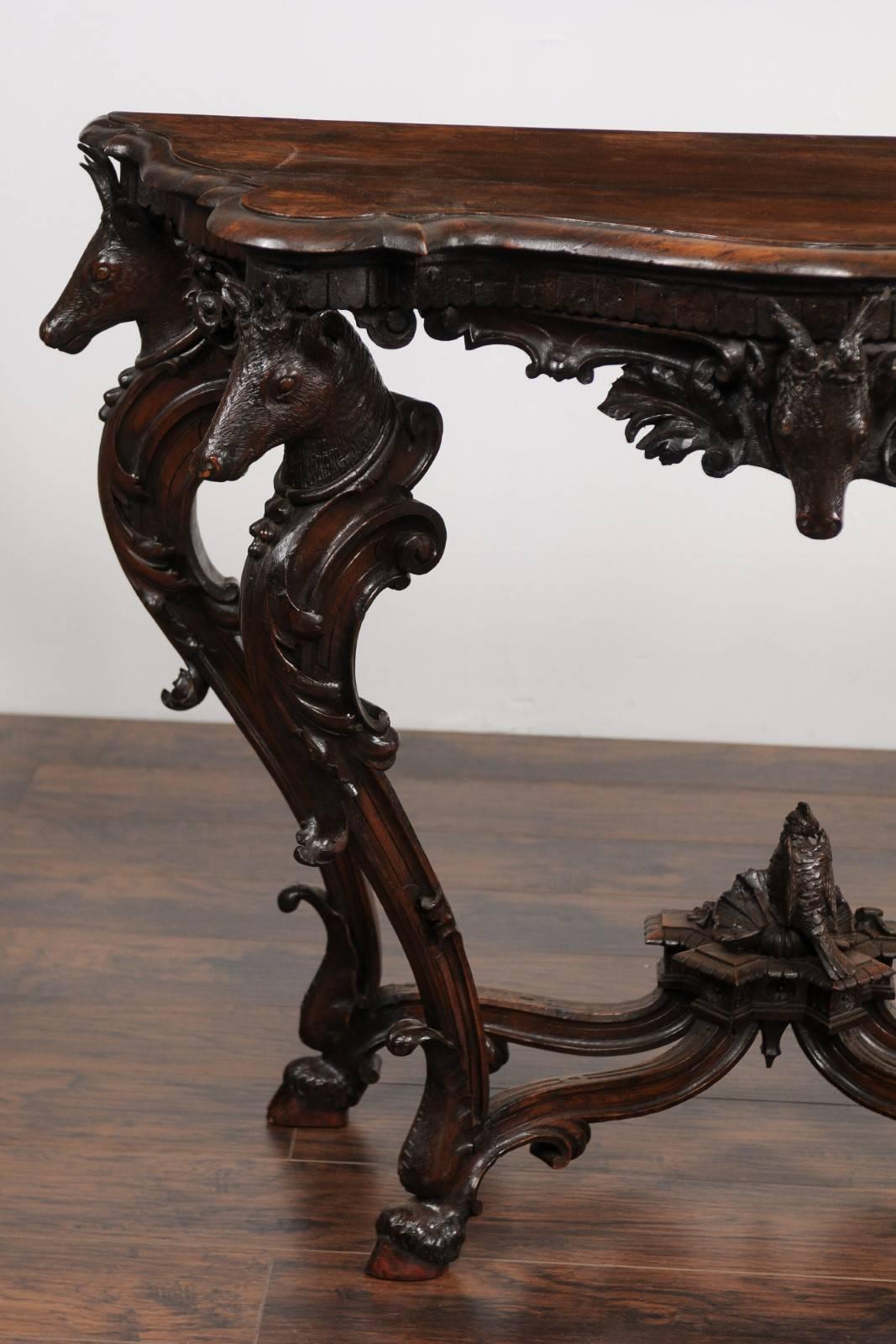 English Rococo Style 1880s Carved Console Table with Deer Heads and Hoofed Feet 6