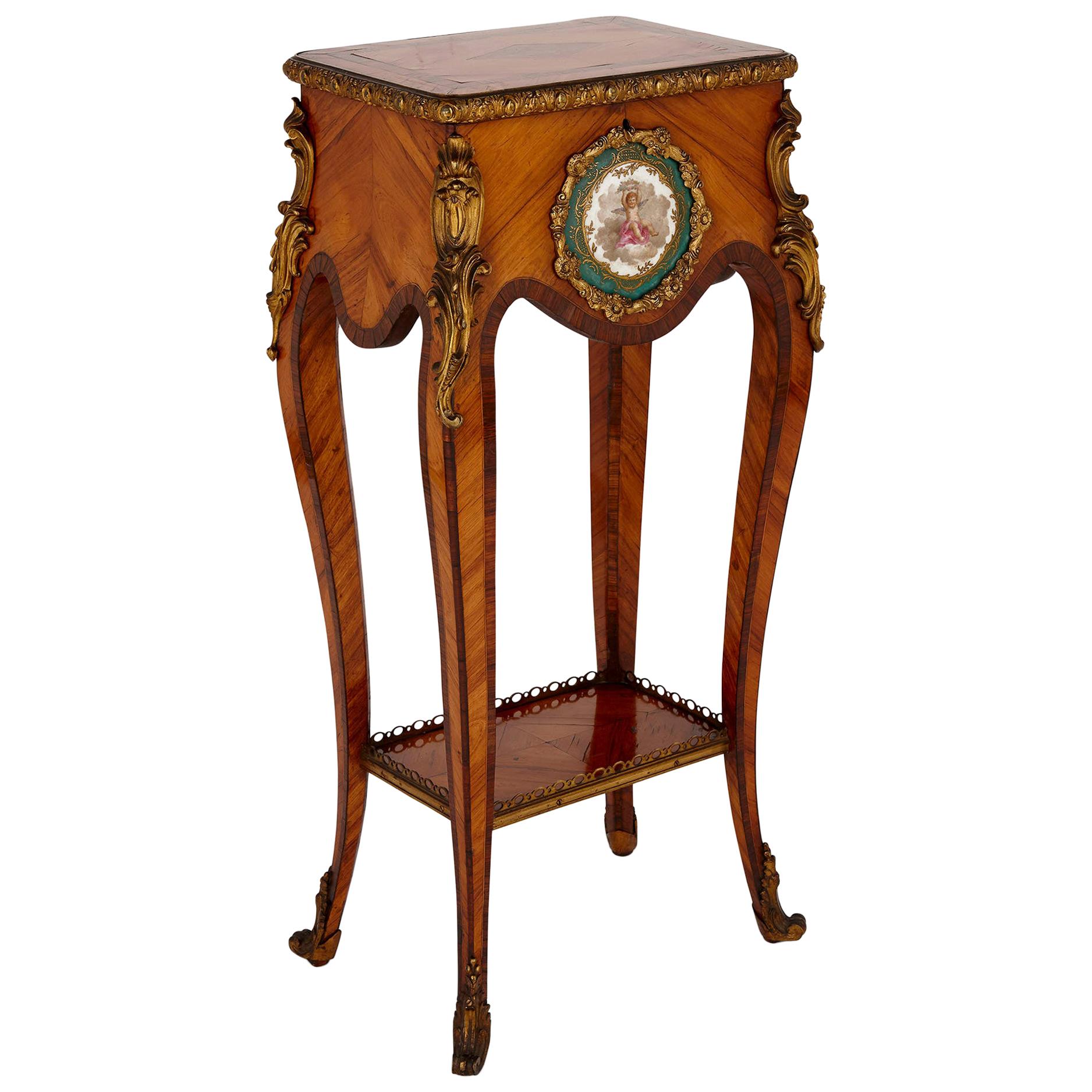English Rococo Style Side Table Mounted with Gilt Bronze and Porcelain