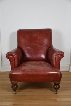 English Roll Arm Red Leather Chair