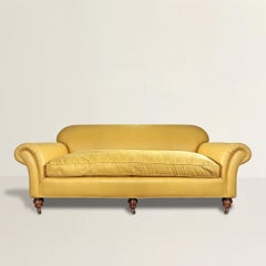English Roll Arm Sofa with Waxed Linen Upholstery
