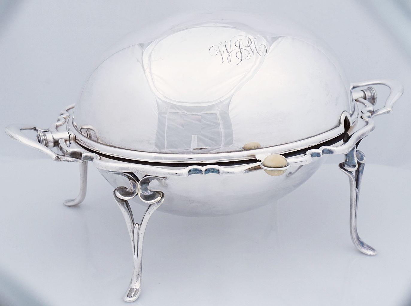 English Roll-Over Dome Top Silver Tureen or Footed Serving Dish For Sale 6