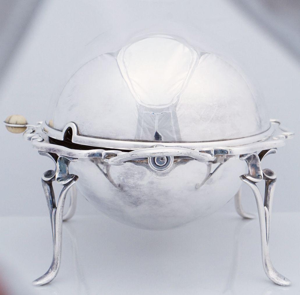 English Roll-Over Dome Top Silver Tureen or Footed Serving Dish For Sale 8