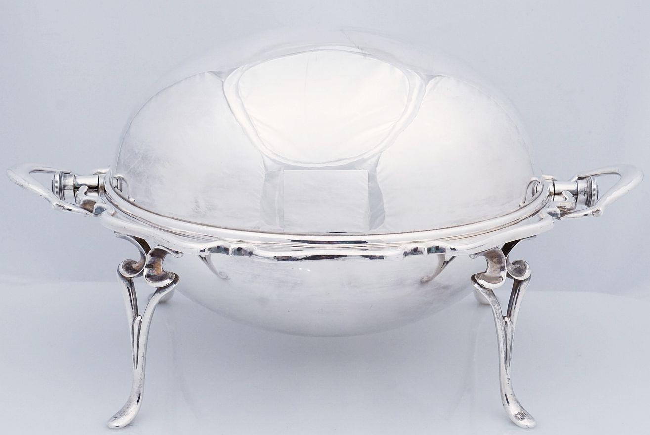 English Roll-Over Dome Top Silver Tureen or Footed Serving Dish For Sale 9