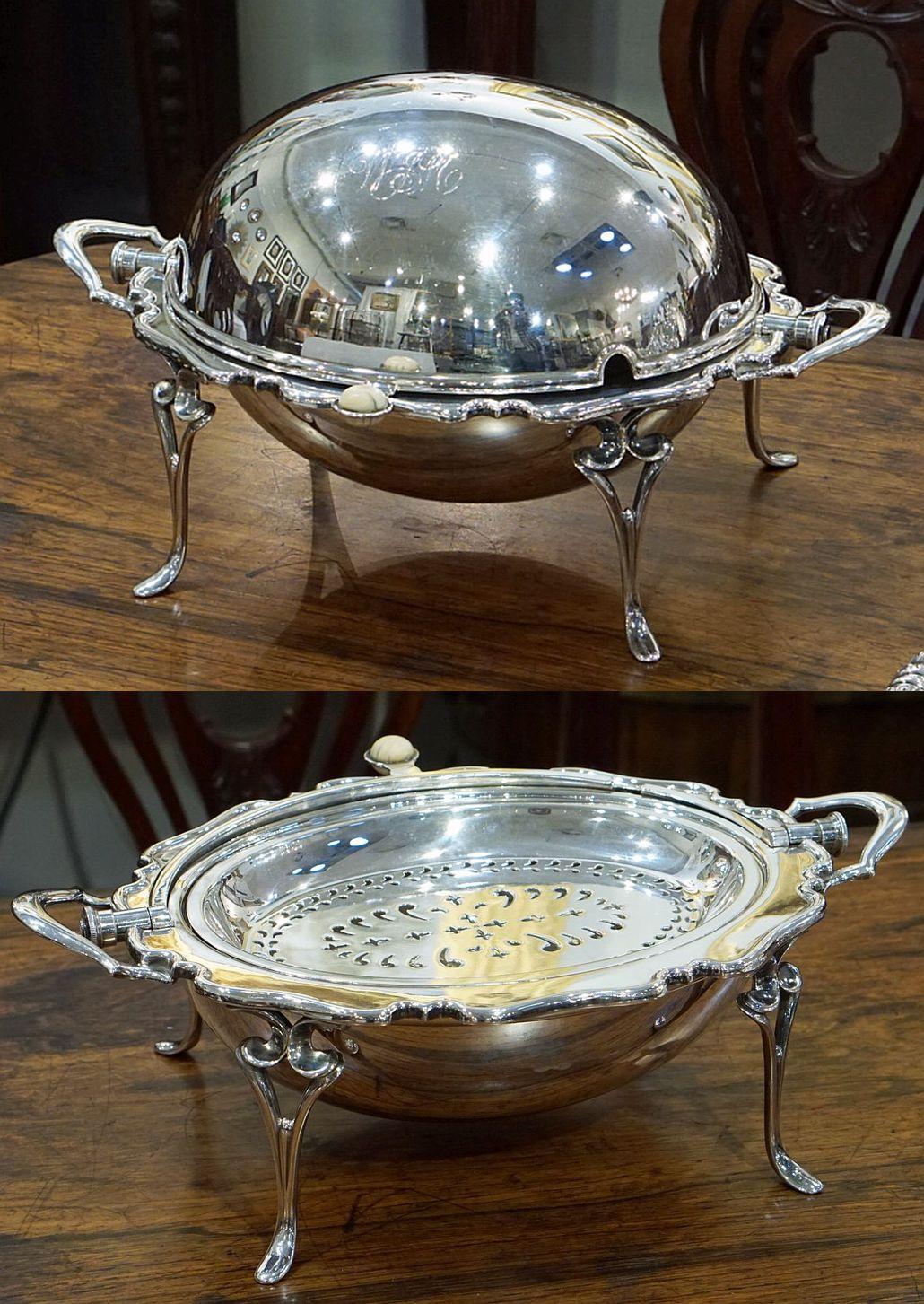 English Roll-Over Dome Top Silver Tureen or Footed Serving Dish For Sale 11