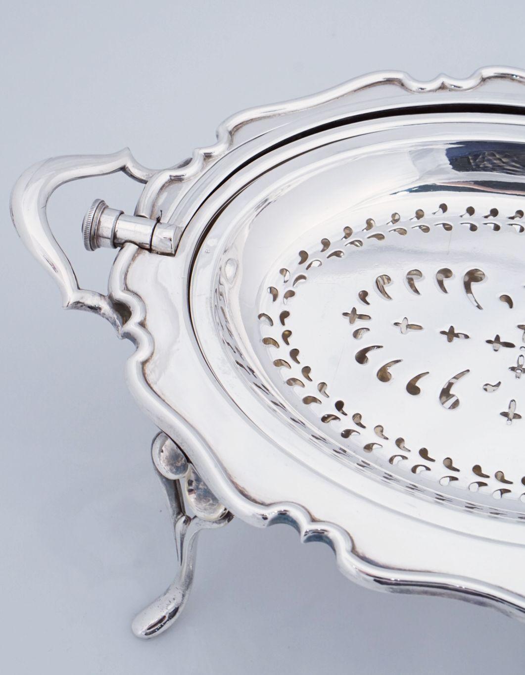 20th Century English Roll-Over Dome Top Silver Tureen or Footed Serving Dish For Sale