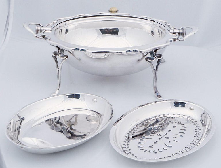 English RollOver Dome Top Silver Tureen or Footed Serving Dish For