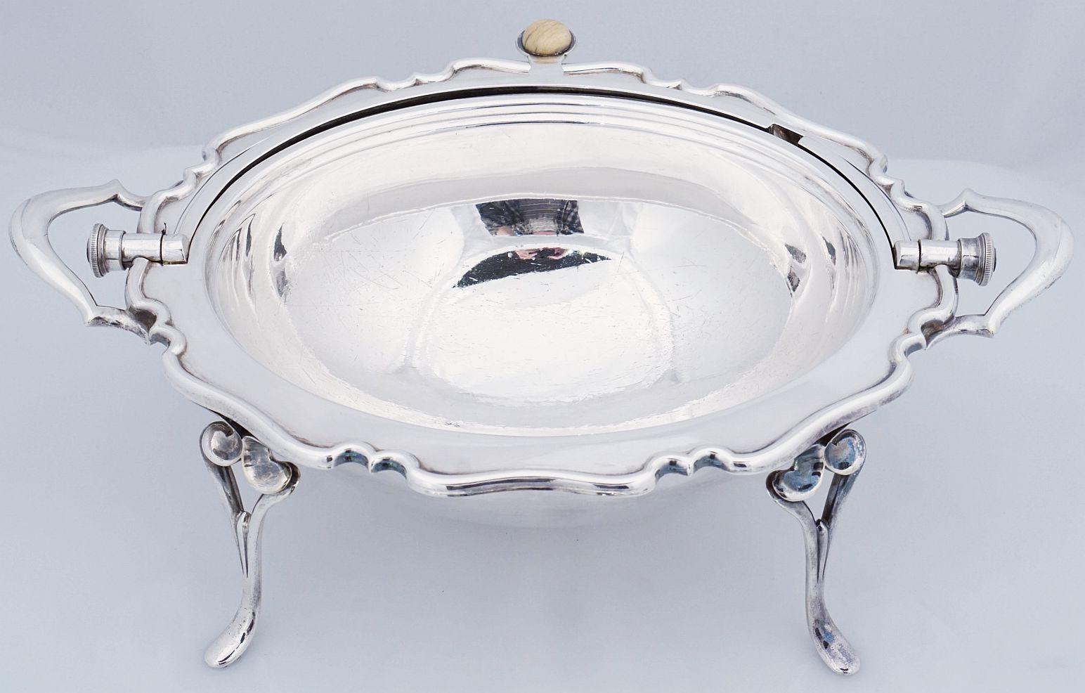 English Roll-Over Dome Top Silver Tureen or Footed Serving Dish For Sale 1