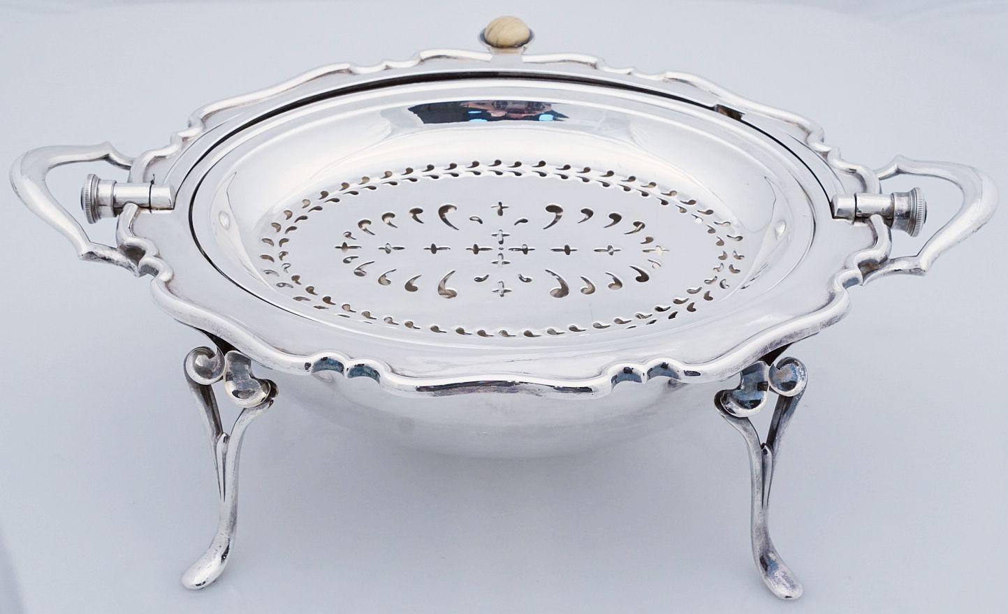 English Roll-Over Dome Top Silver Tureen or Footed Serving Dish For Sale 3
