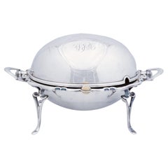 English Roll-Over Dome Top Silver Tureen or Footed Serving Dish