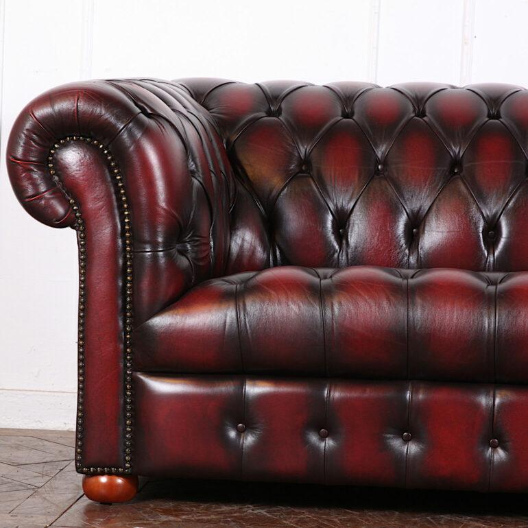 Victorian English Rolled Arm Button Tufted Leather Love Seat Sofa