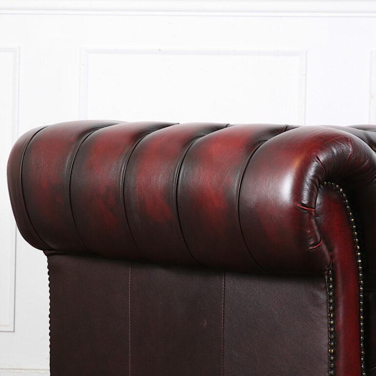 English Rolled Arm Button Tufted Leather Love Seat Sofa 1
