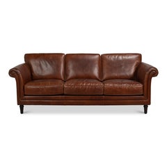 Englisches Ledersofa mit gerollten Armlehnen in Kastanienbraun