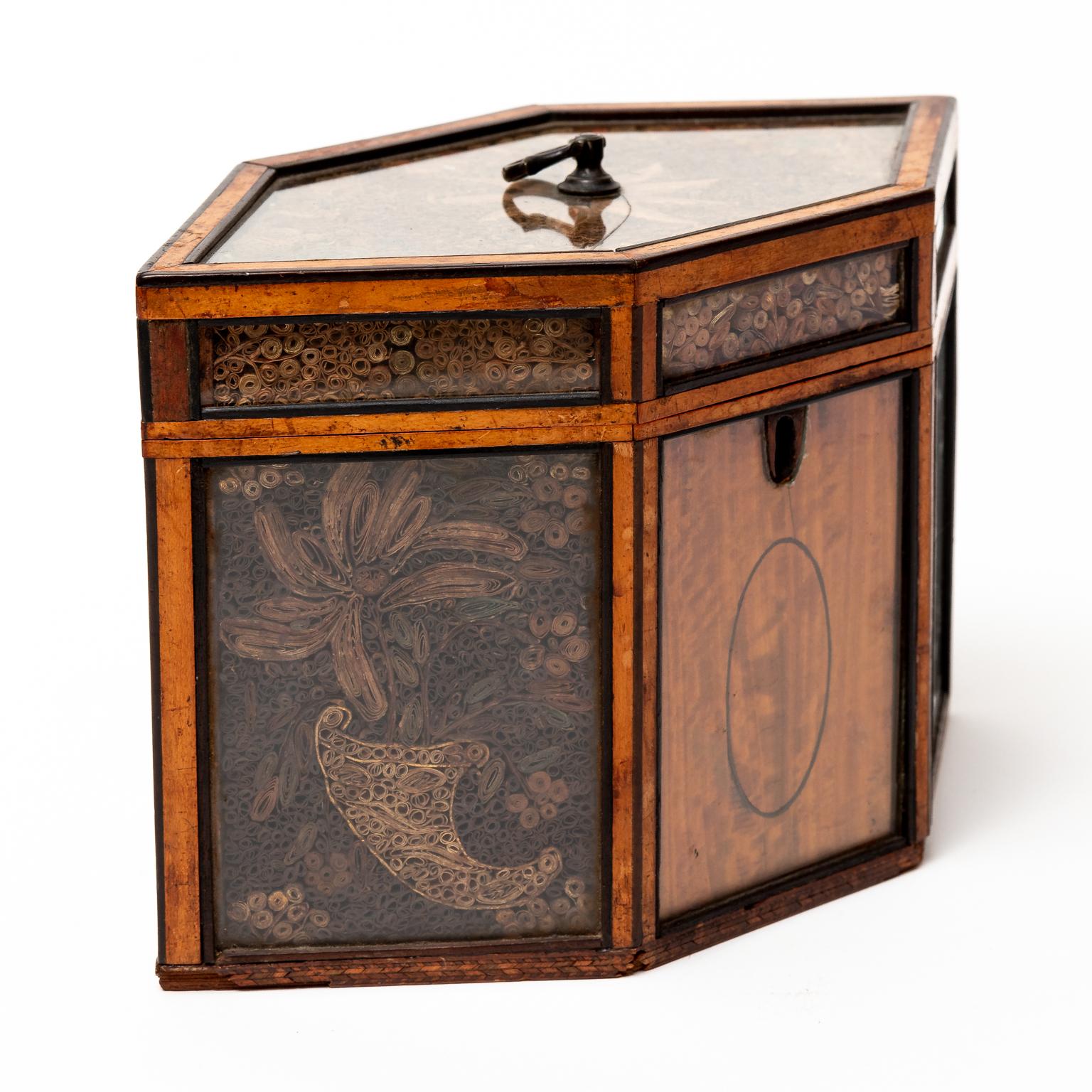 English Rolled Paper or Quilled Paper Tea Caddy In Good Condition For Sale In Stamford, CT