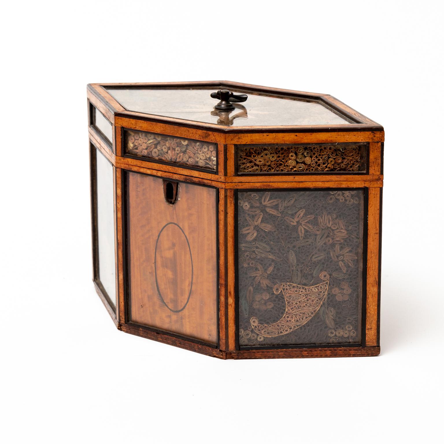 Glass English Rolled Paper or Quilled Paper Tea Caddy For Sale