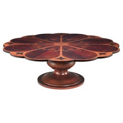 English Rose Dining Table in Solid Mahogany Wood with Inlayed Top and Brass