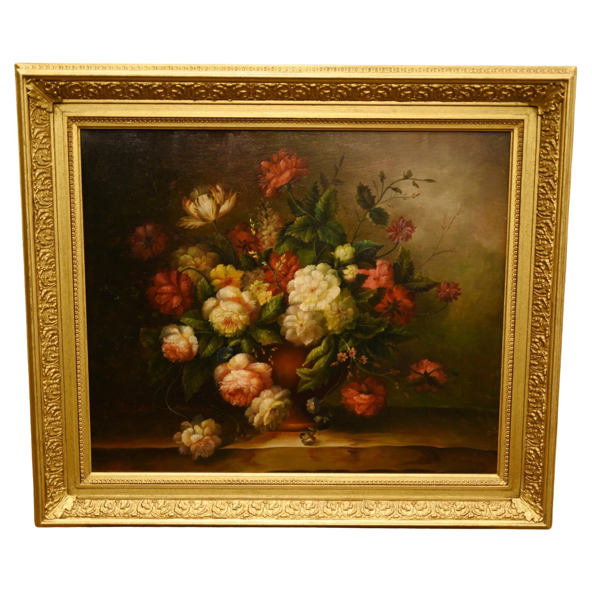 English Rose Floral Still Life Oil Painting For Sale