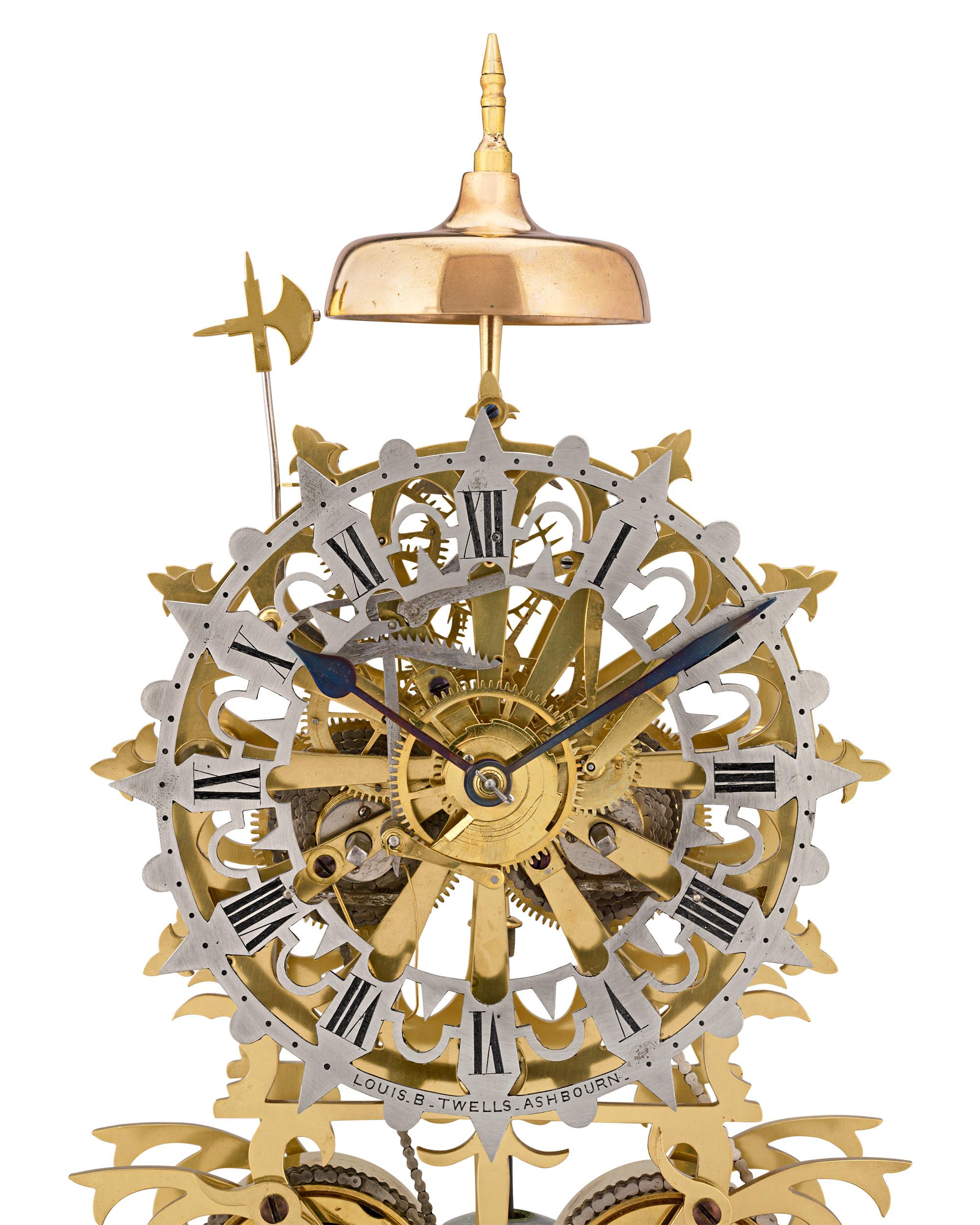 English Rose Window Skeleton Clock by Evans of Handsworth In Good Condition For Sale In New Orleans, LA