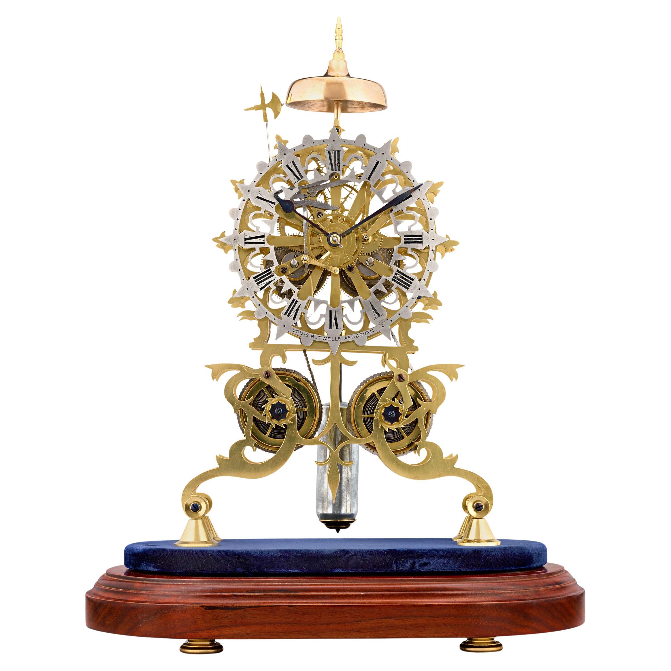 English Rose Window Skeleton Clock by Evans of Handsworth For Sale