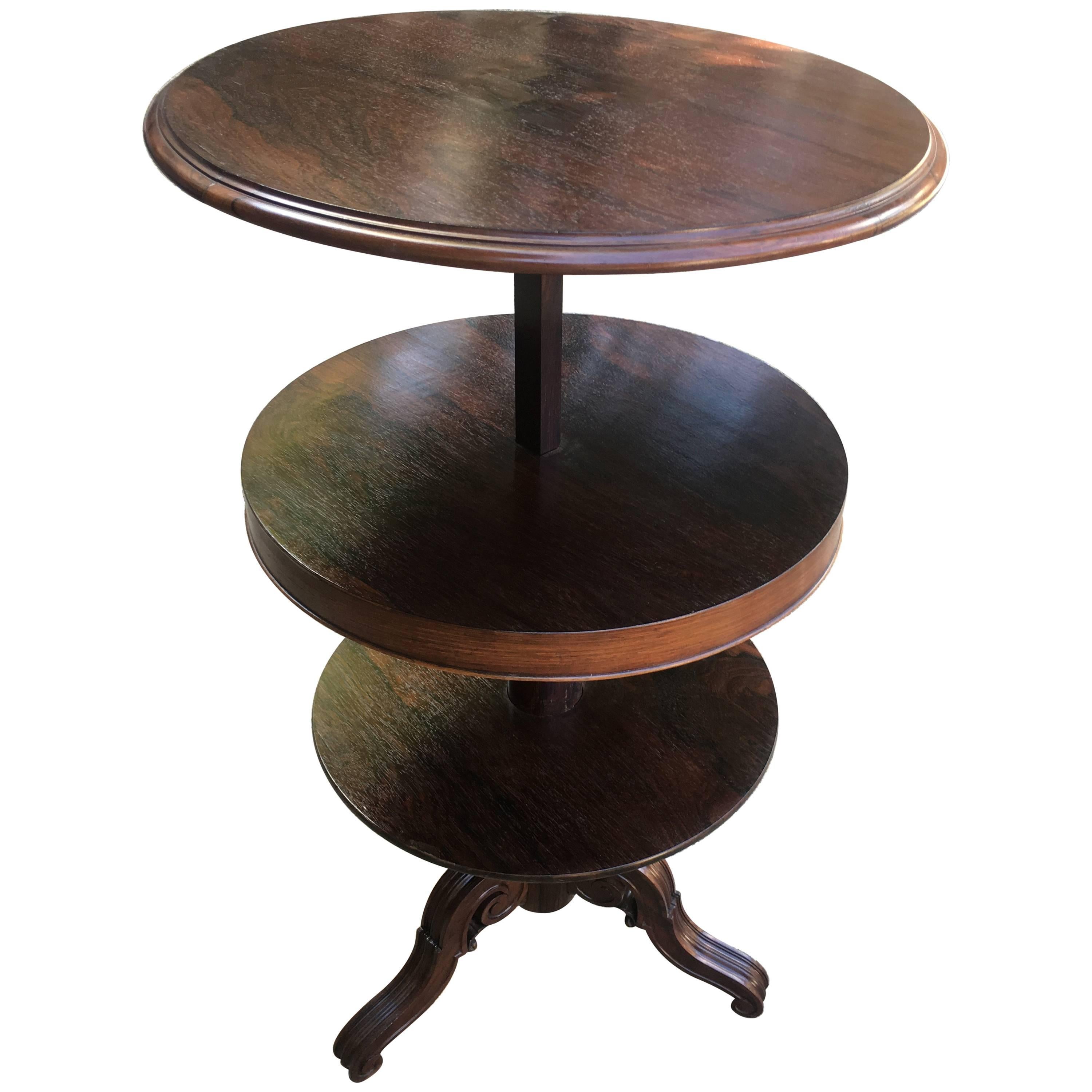 English Rosewood Adjustable Round Etagere or Shelves from 1850s For Sale
