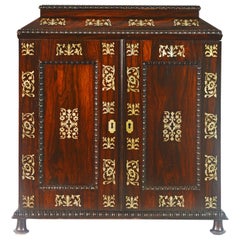 English Rosewood and Mother of Pearl Inlay Collector's Table Cabinet