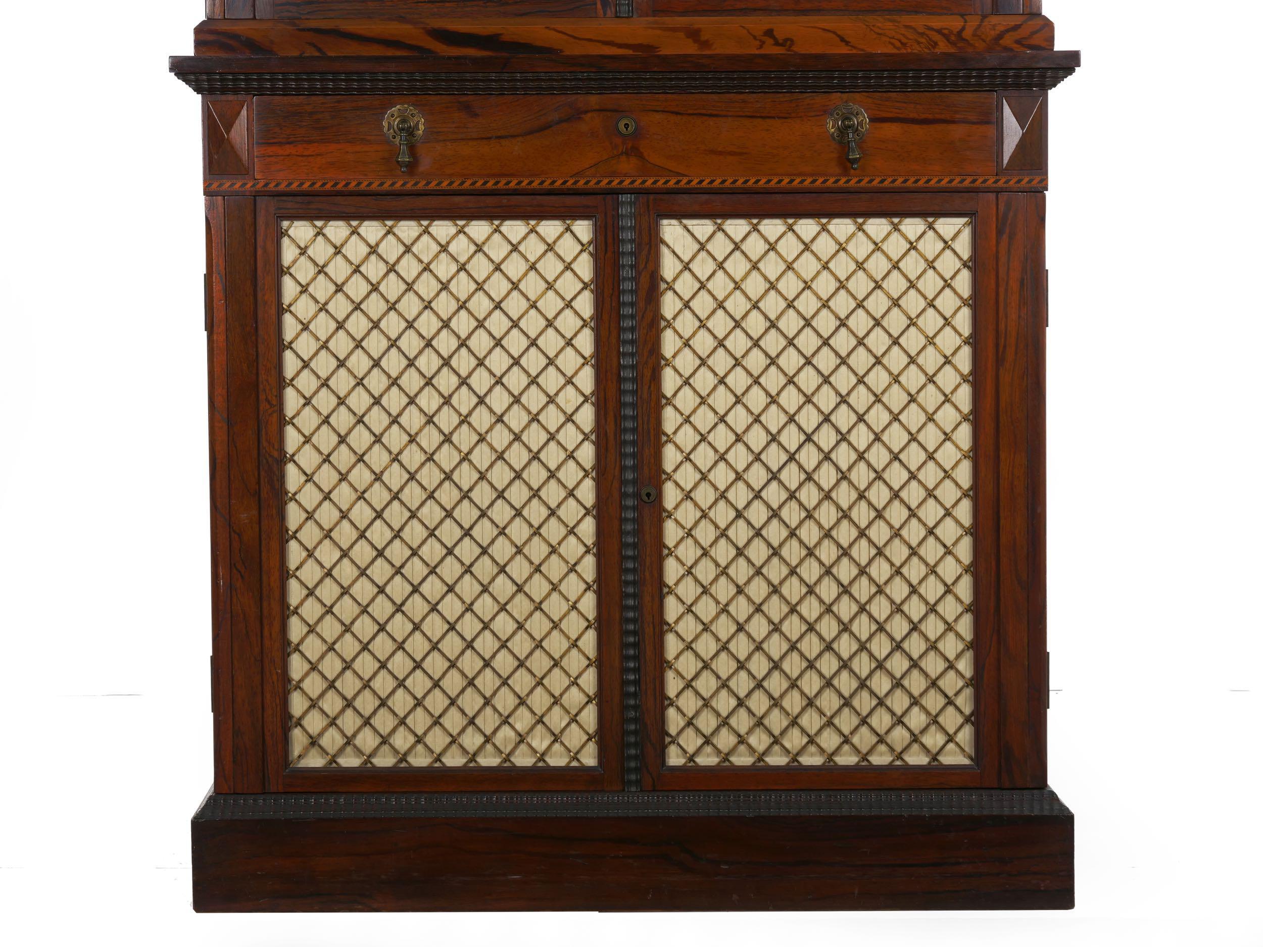 Brass English Rosewood Antique Humidor Cabinet by Mellier & Co, London, circa 1880 For Sale
