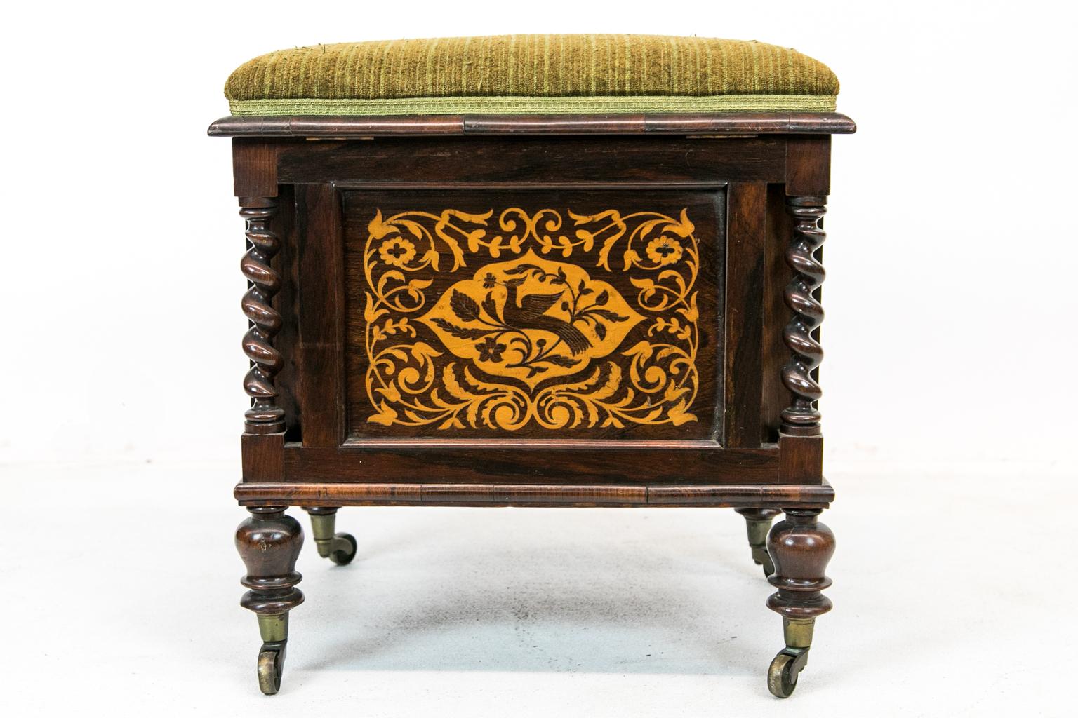 English Rosewood Barley Twist Upholstered Stool For Sale 2