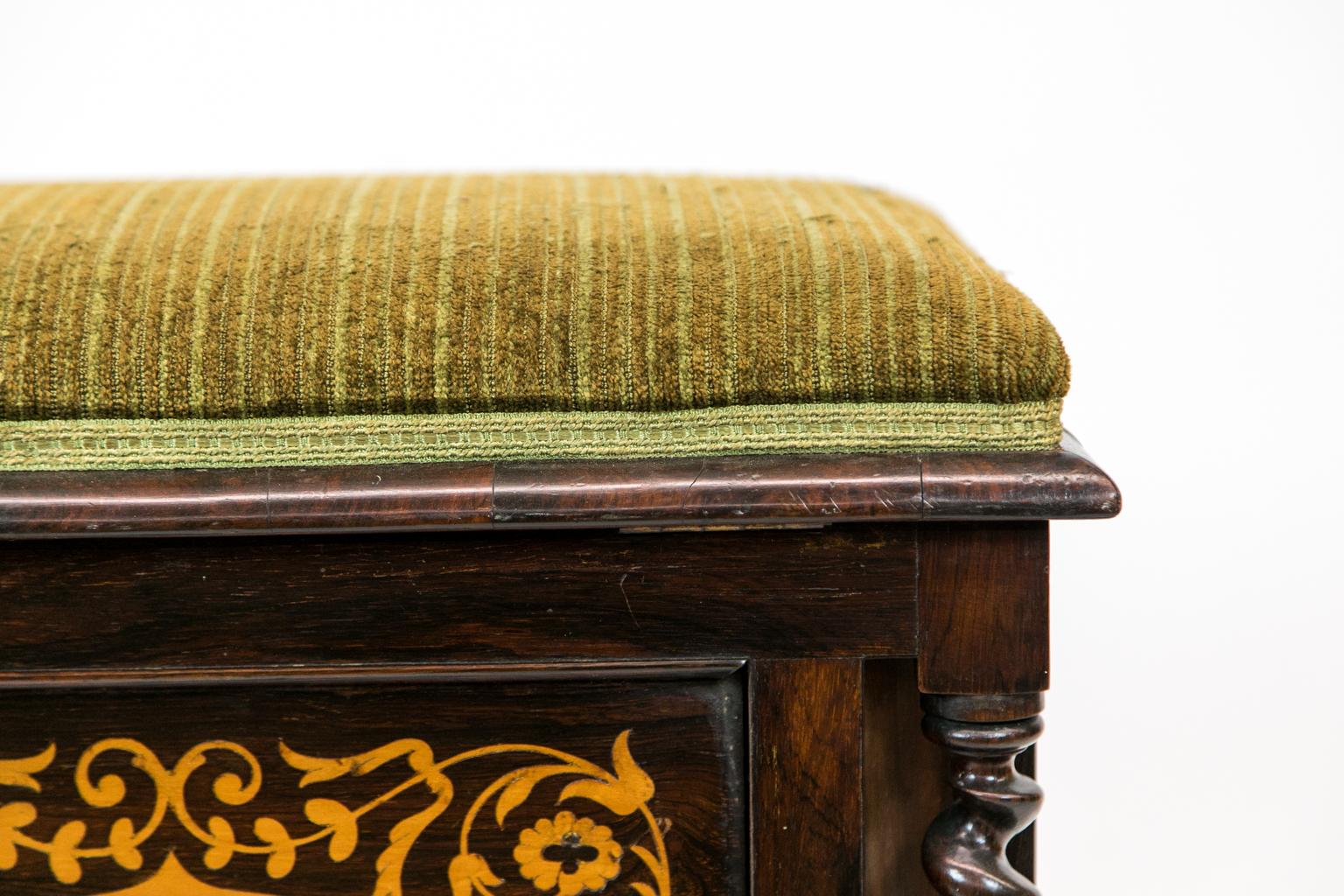 English Rosewood Barley Twist Upholstered Stool For Sale 3