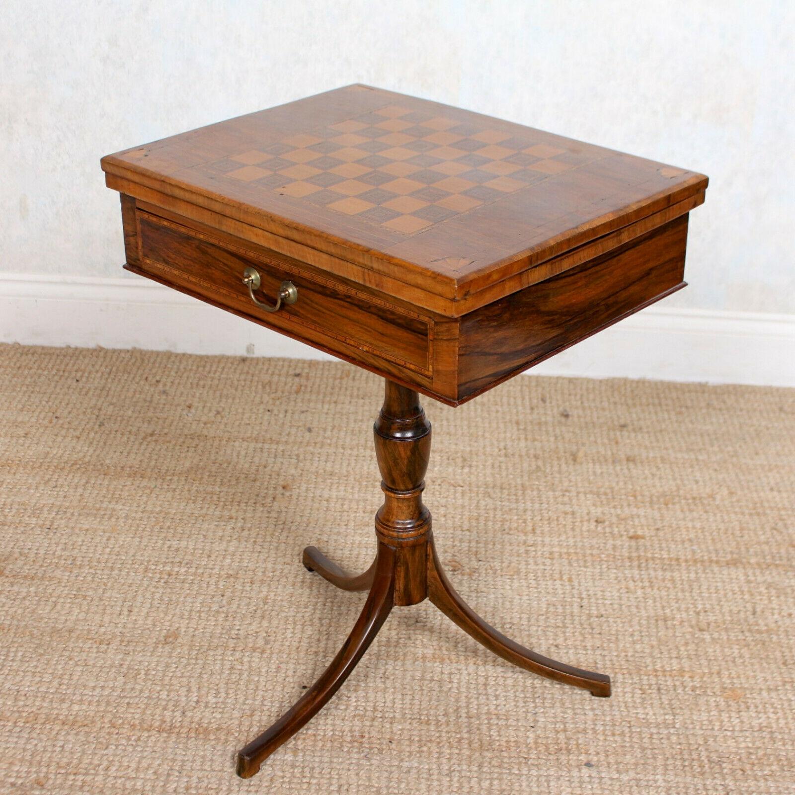 English Rosewood Games Table Chess Board Folding Card Table, 19th Century 8