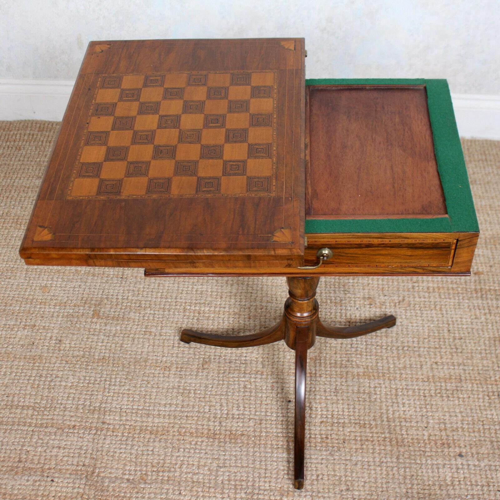 English Rosewood Games Table Chess Board Folding Card Table, 19th Century 4