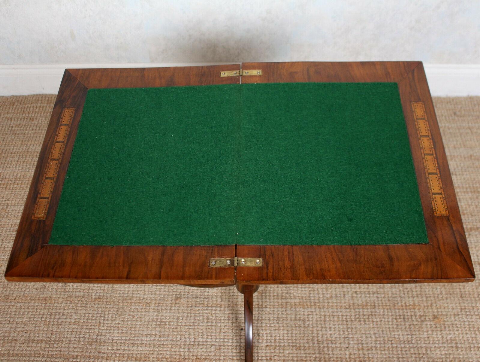 English Rosewood Games Table Chess Board Folding Card Table, 19th Century 5