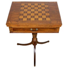 English Rosewood Games Table Chess Board Folding Card Table, 19th Century