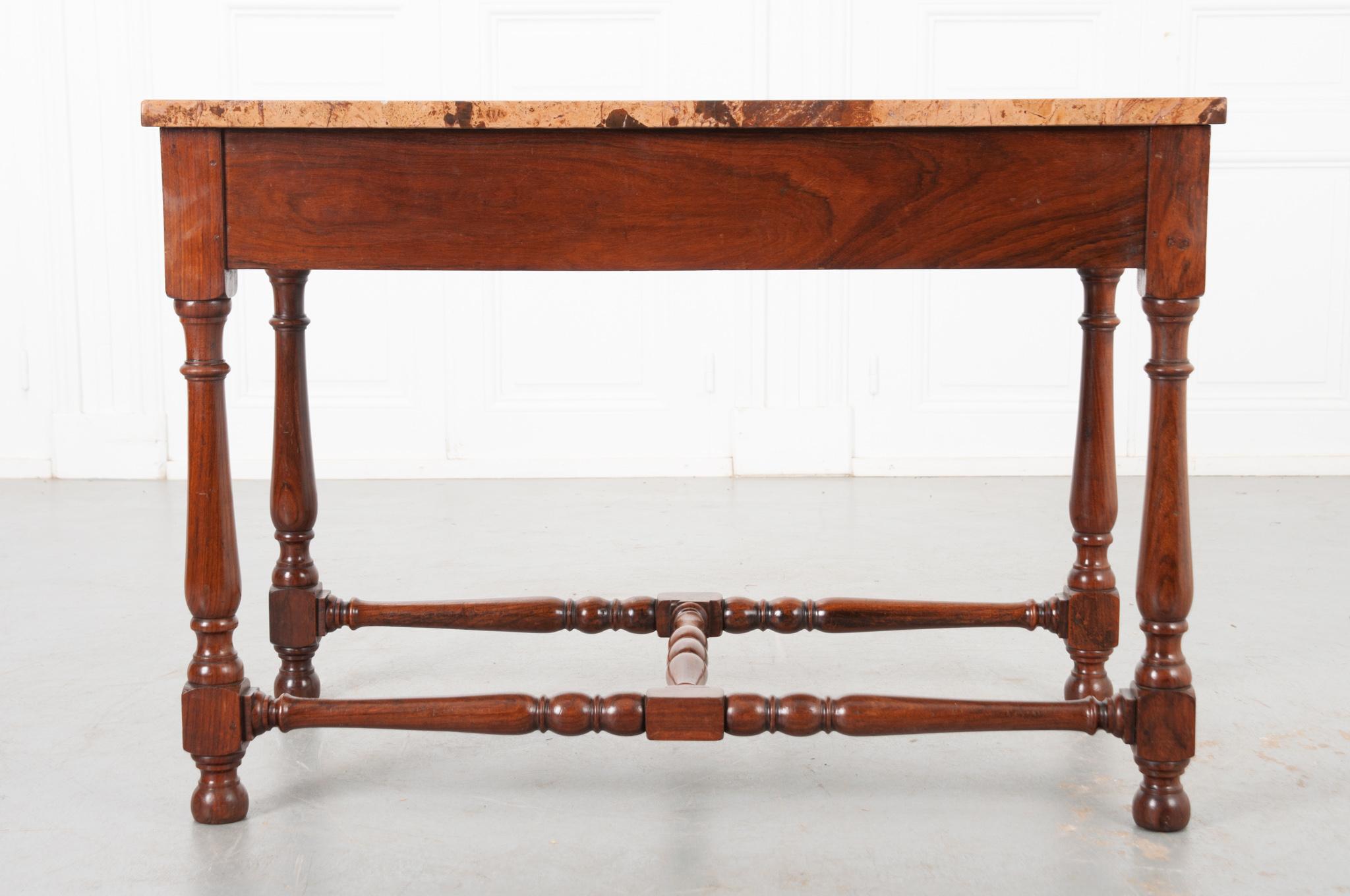 English Rosewood & Marble Center Table For Sale 4