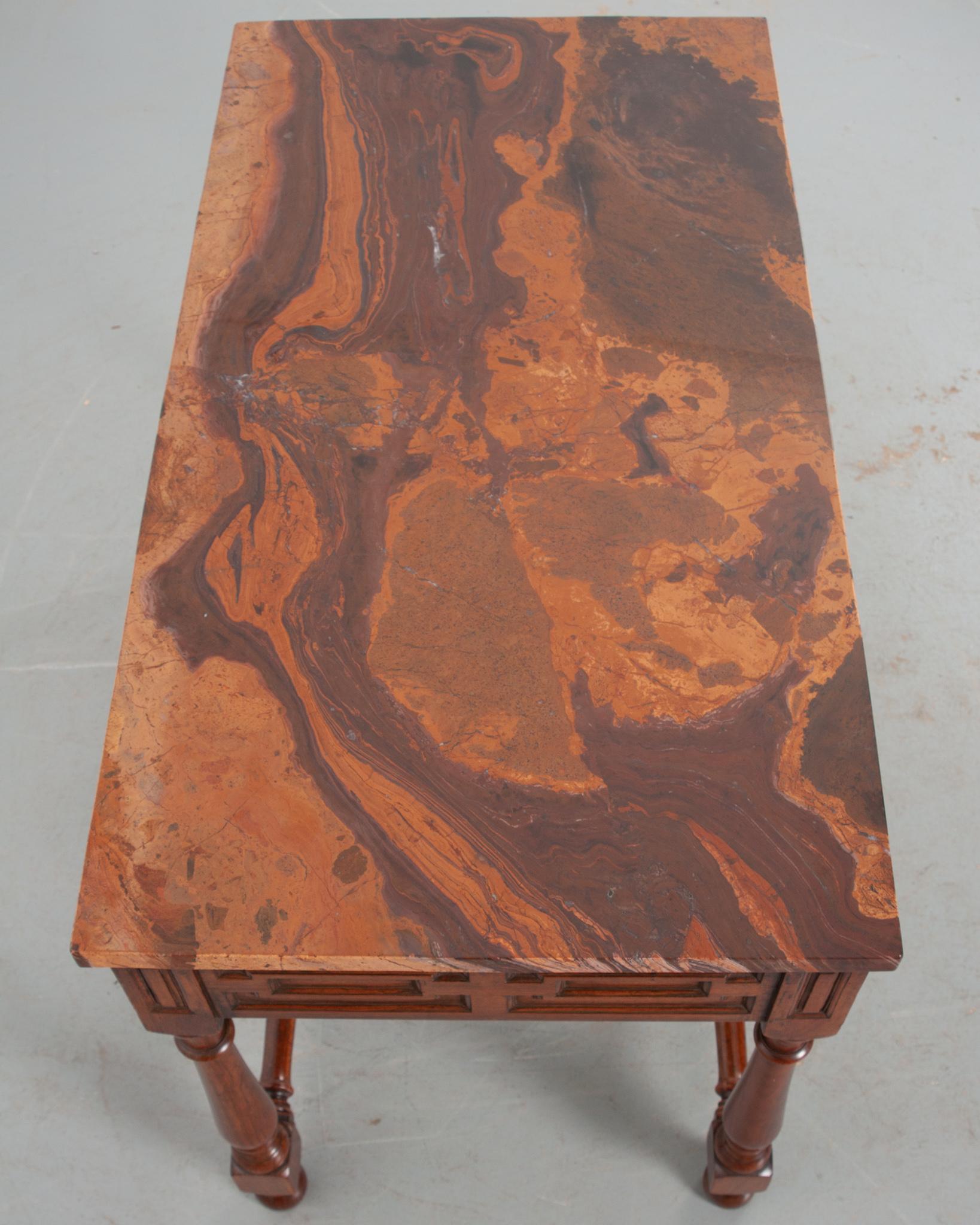 Carved English Rosewood & Marble Center Table For Sale