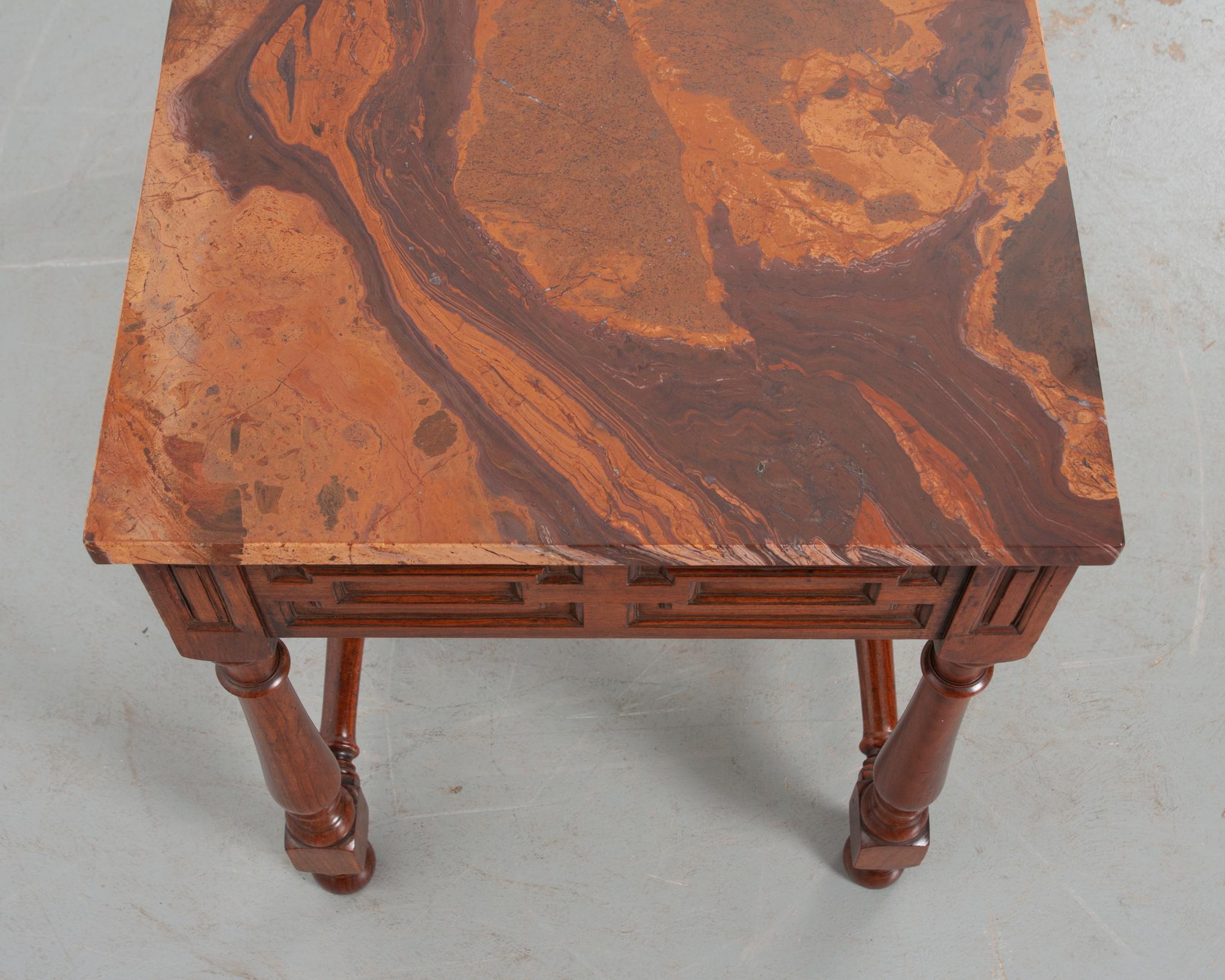 Contemporary English Rosewood & Marble Center Table For Sale
