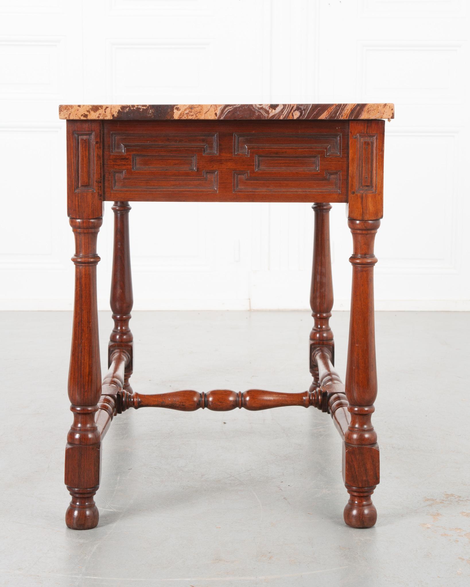 Stone English Rosewood & Marble Center Table For Sale