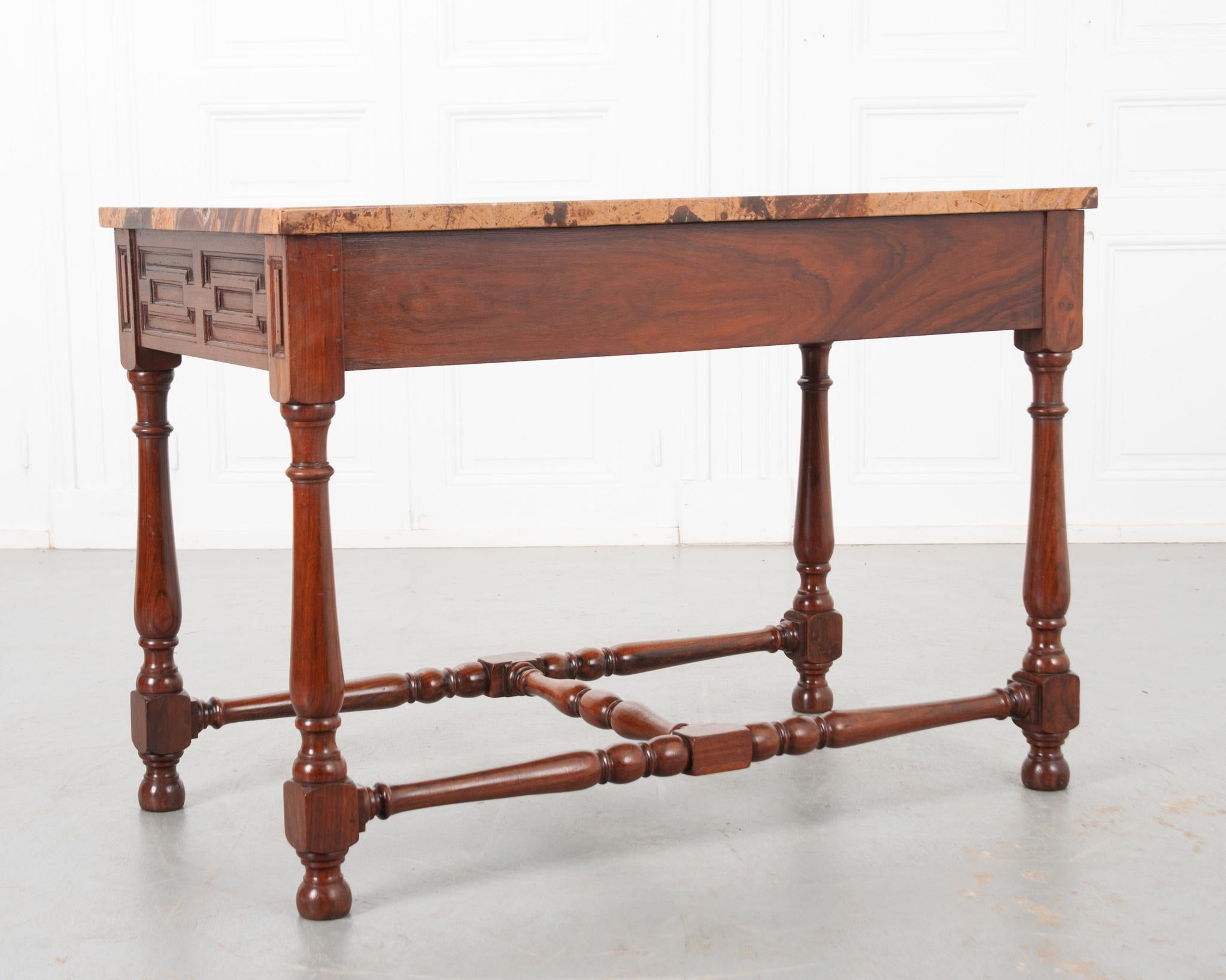 English Rosewood & Marble Center Table For Sale 1