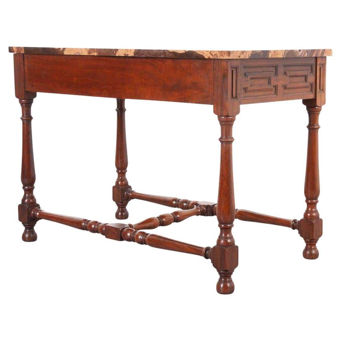 English Rosewood & Marble Center Table For Sale