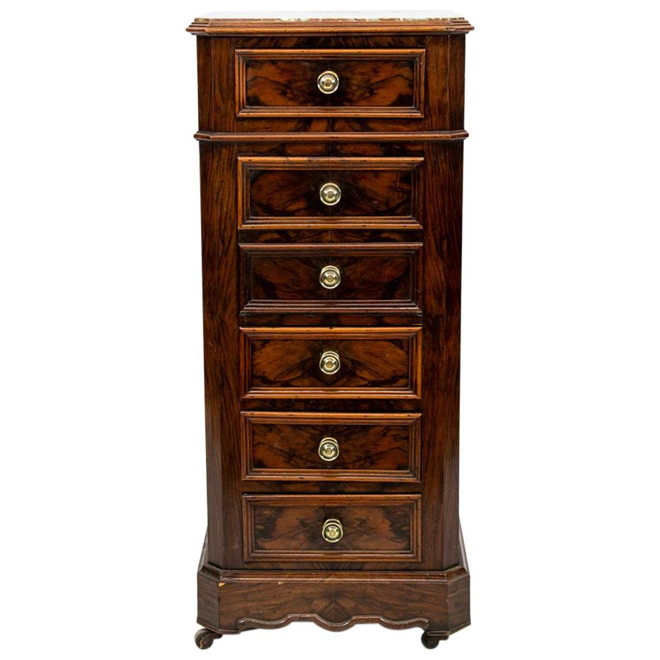 English Rosewood Marble-Top Lingerie Chest