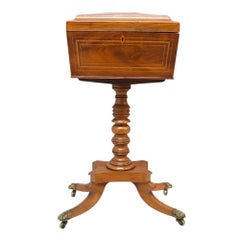 English Rosewood Tea Caddy With Satinwood Banding & Claw Feet 19thC
