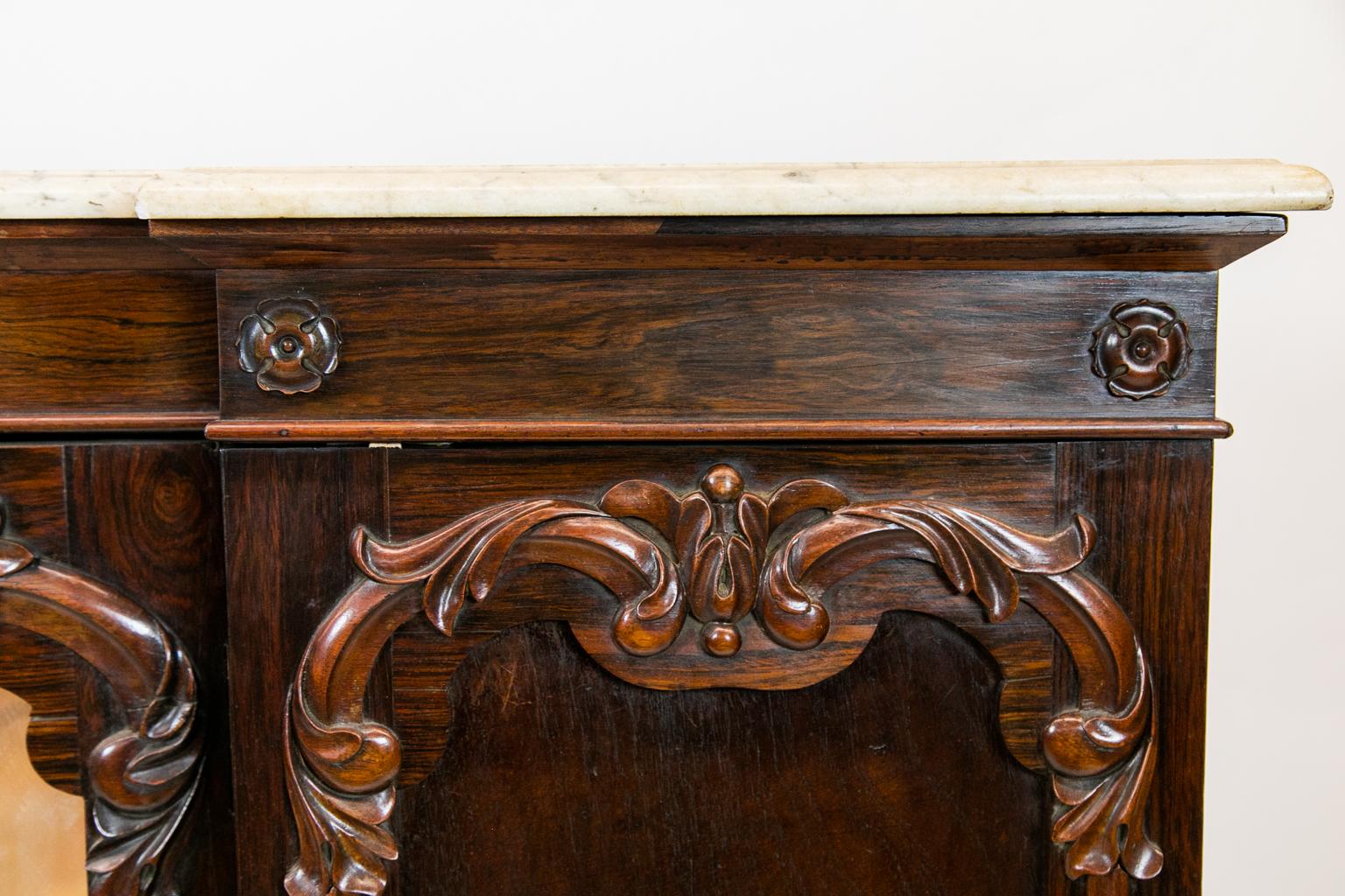 Hand-Carved English Rosewood William IV Breakfront Console Cabinet For Sale