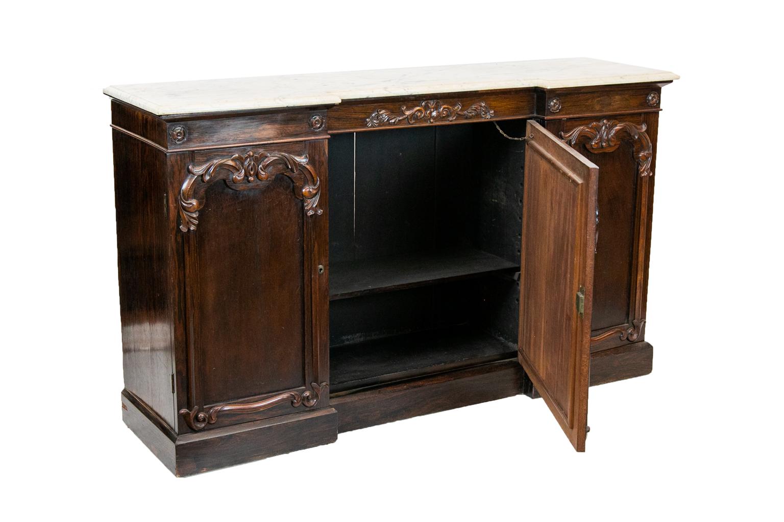 Mid-19th Century English Rosewood William IV Breakfront Console Cabinet For Sale