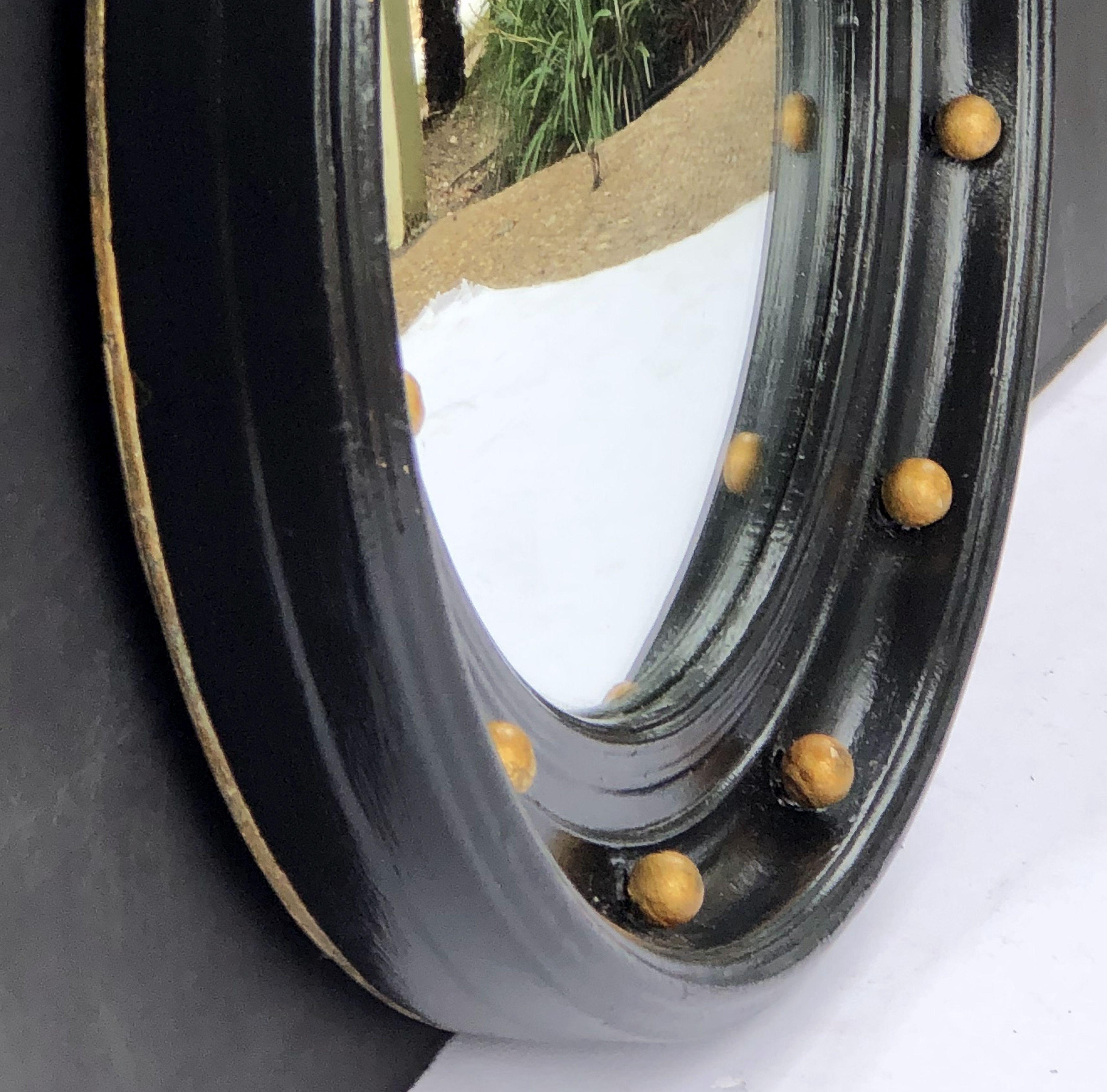 English Round Ebony Black and Gold Framed Convex Mirror (Diameter 14) 3
